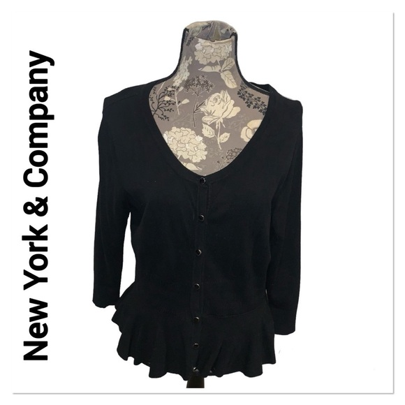 NEW YORK & COMPANY Black Peplum Cardigan size large - Picture 1 of 7